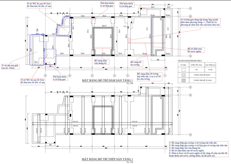 Kỹ sư BeHouse rà soát, ghi chú góp ý trên bản vẽ kết cấu